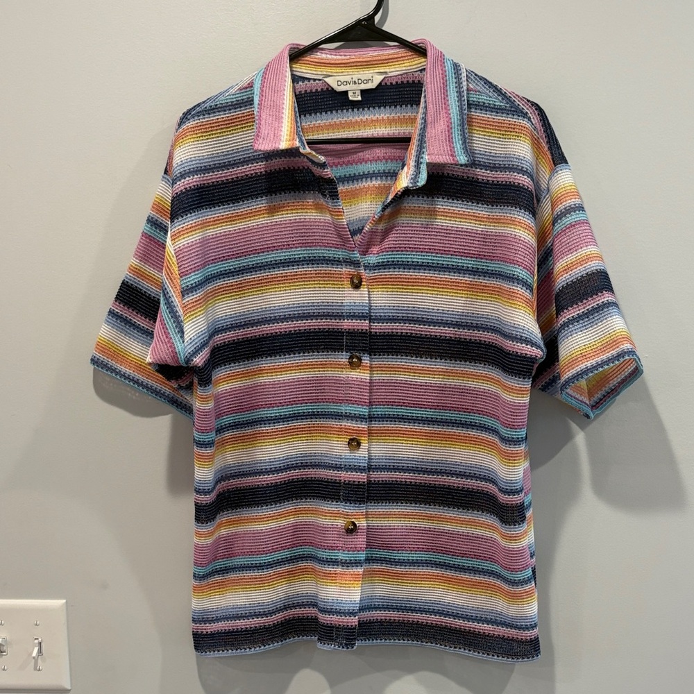 Davi & Dani Colorful Striped Button Down Shirt - image 1